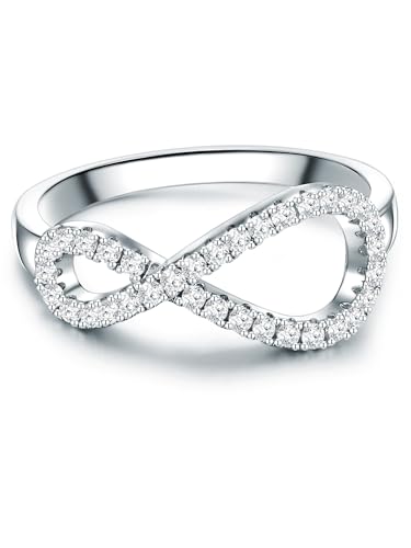 Trilani Damen Silberring aus 925/- Sterling Silber Zirkonia im Brilliantschliff Infinity Symbol Motivring Freundschaftsring Unendlichkeitszeichen von Trilani