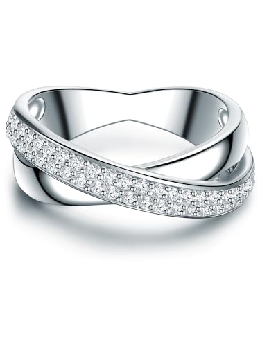 Trilani Damen Silberring in Wickeloptik 925/- Sterling Silber mit Zirkonia im Brillantschliff Damenring Wickelring Bandring von Trilani