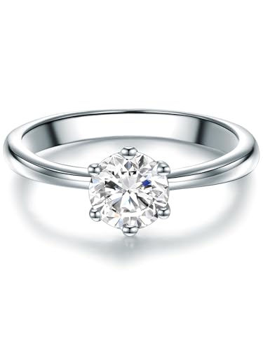 Trilani Damen-Solitärring Sterling Silber Zirkonia weiß im Brillantschliff - Verlobungsring Vorsteckring Trauring Silberring mit Stein Trilani Damen-Solitärring Sterling Silber Zirkonia weiß im Brillantschliff - Verlobungsring Vorsteckring Trauring Silberring mit Stein von Trilani