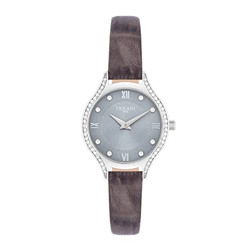 Trilani Damen Uhr analog Japan Quarzwerk mit Echtleder grau Armband 10140008 von Trilani