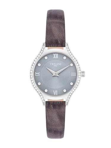 Trilani Damen Uhr analog Quarzwerk mit Echtleder Armband grau Krokodil (Prägung) 10140008 von Trilani