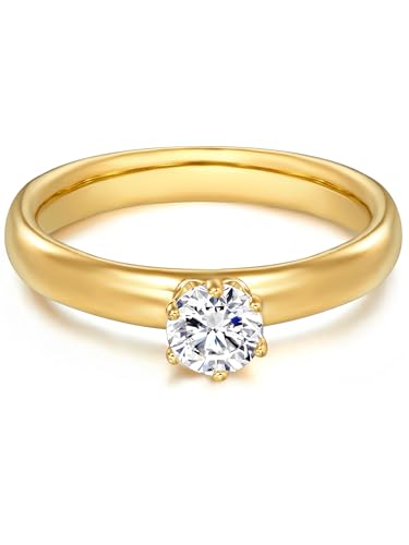 Trilani Damen Verlobungsring 925/- Sterling Silber gelbvergoldet mit Zirkonia in Brilliantschliff Solitärring Antragsring Gelbgold Trilani Damen Verlobungsring 925/- Sterling Silber gelbvergoldet mit Zirkonia in Brilliantschliff Solitärring Antragsring Gelbgold von Trilani