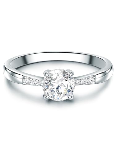 Trilani Damen Verlobungsring aus 925/- Sterling Silber mit Zirkonia im Brillantschliff Solitärring Antragsring Ehering von Trilani