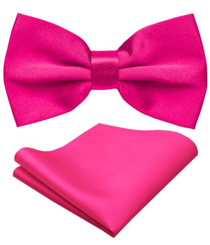 trilece Herren-Fliegen und Einstecktuch, einfarbig, formell, vorgebunden, Knallpink (Hot Pink), Standard von Trilece