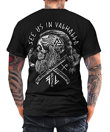 See us in Valhalla T-Shirt Vikings Ragnar Odin Skull Wikinger Celtic Runen (XXL) von Trillest Gear