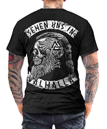 Trillest Gear Sehen Uns in Walhalla T-Shirt Vikings Ragnar Odin Skull Wikinger Celtic Runen (M) von Trillest Gear