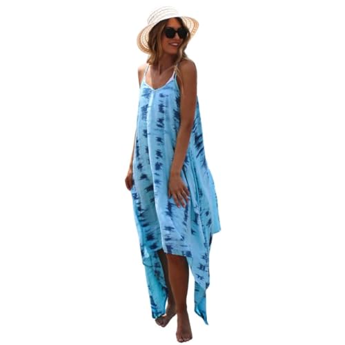 Trillion London Blauer Batik-Träger-Kaftan|Für Frauen|Strandbekleidung, Coverup-Kleid|Geeignet für den Sommer|Viskose| Weicher und leichter Stoff|Feiertags-Loungewear|Passend für UK-Größe 6 bis 14 von Trillion London
