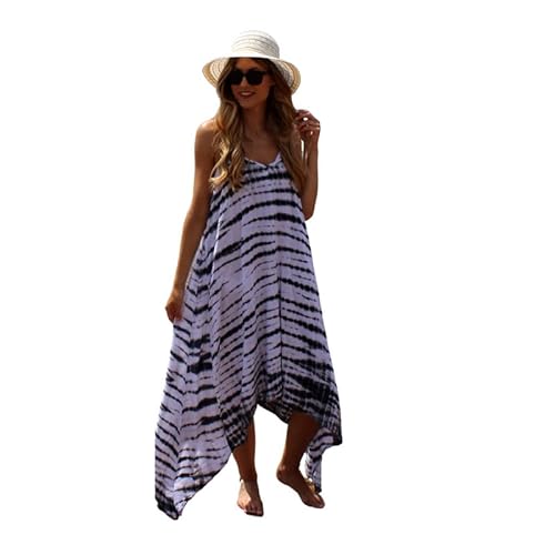 Trillion London Grau-weißer langer Batik-Kaftan|Für Frauen|Strandbekleidung, Coverup-Kleid|Geeignet für den Sommer|Viskose|Weicher und leichter Stoff|Feiertags-Loungewear|Passend für UK-Größe 6 bis 14 von Trillion London