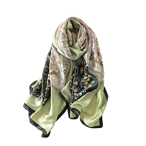Trillion London® Grüner Halsschal mit Blumendruck aus 100% Seide für Damen|Leichte Damenschals | Schalwickel | Geeignet für den Alltag, zum Verschenken|Glatte, weiche Oberfläche| Größe:180cmx90cm von Trillion