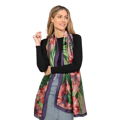 Trillion London® Seidenschal für Damen | Leichte Damenschals | Schals | Kopftuch | Geschenke für Damen | Designerdrucke | Alltagskleidung | Geschmeidig und weich | Blumendruck | Grau von Trillion