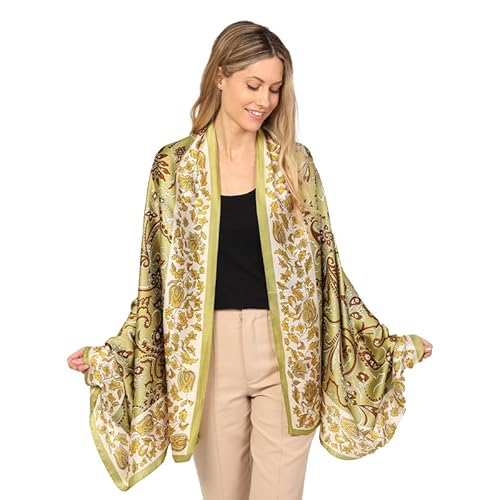 Trillion London® Seidenschal für Damen | Leichte Damenschals | Schals | Kopftuch | Geschenke für Damen | Designerdrucke | Alltagskleidung | Glatt und weich | Grün von Trillion