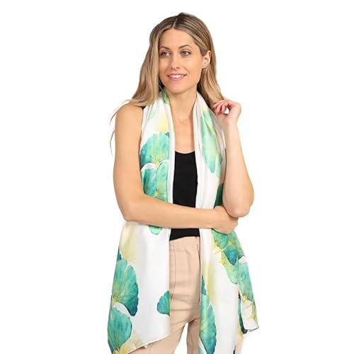 Trillion London® Seidenschal für Damen | Leichter Damenschal | Tuch & Stola | Kopftuch | Geschenkidee für Frauen | Designer-Prints | Für den Alltag | Glatt & Weich | Blumenmuster | Grün-Töne von Trillion
