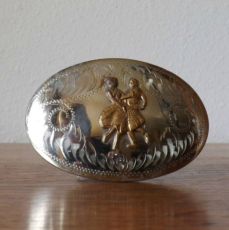 Irvine & Jachens Deutscher Silber Gürtelschnalle Mit Graviertem Square Dance Design von TrilliumandFern