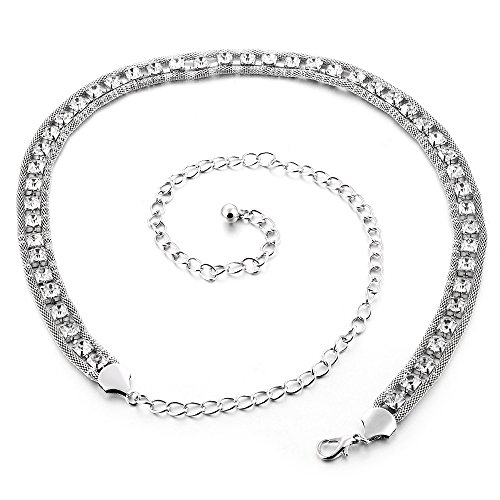 Trimming Shop 108 cm verstellbar Silber Metall Taille Kettenband mit Einer Zeile Strass f�r Frauen-Damen - Einheitsgr��e von Trimming Shop