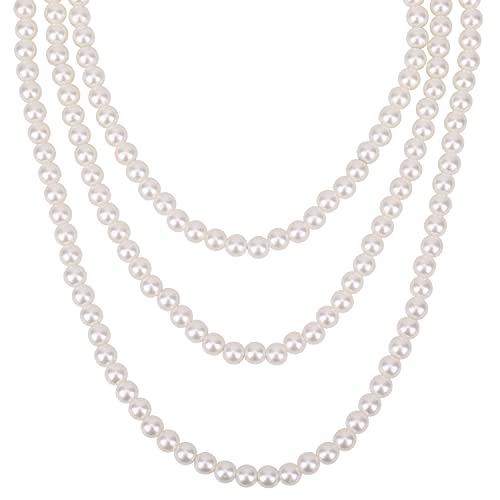 Trimming Shop 120 cm lange wei�e Kunstperlen Halskette 1920er Jahre Zubeh�r Kost�m Schmuck Pullover Kette Halskette f�r Junggesellinnenabschied, Hochzeit Party, Fasching Zubeh�r von Trimming Shop