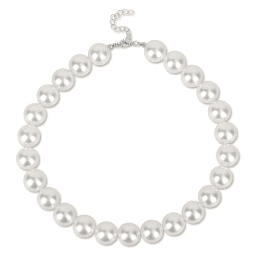 Trimming Shop 18 mm weiße große Kunstperlen-Halskette – elegante 1920er Vintage Great Gatsby 45 cm Halskette, lose Choker, Imitationsperlen Schmuck für Frauen von Trimming Shop