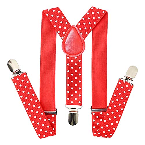 Trimming Shop 25mm Verstellbar Slim Unisex Herren Damen Elastische Hosenträger Clip für Kostüm Rot Weiße Punkte von Trimming Shop