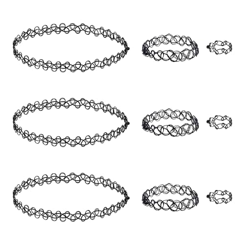 Trimming Shop 90er Jahre Choker Halskette Kit Elastische Dehnbare Neon Choker Vintage Tattoo Choker Set Retro Gothic Kette Schmuck Pack für Frauen Mädchen 90er Jahre Mode Accessoire, Kunststoff von Trimming Shop