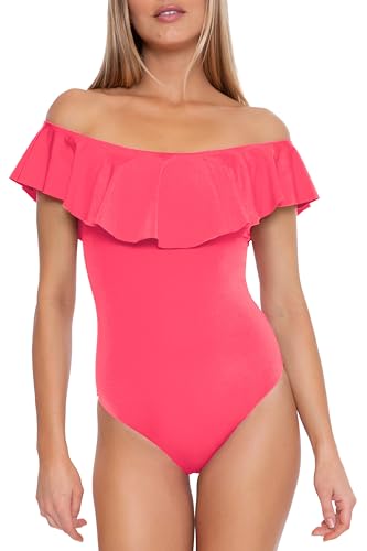 Trina Turk Damen Monaco Ruffle One Piece Swimsuit, Off Shoulder, Bathing Suits for Women Badeanzug, Geranium, 42 von Trina Turk