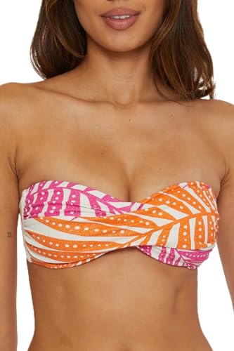 Trina Turk Damen Sheer Tropics Bandeau-Bikinioberteil, verstellbar, Raffhalter, tropischer Palmblatt-Druck, Bademode Bikini, Mehrfarbig, 36 von Trina Turk