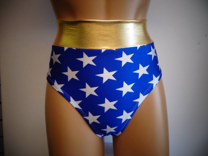 Blue Star Superhelden High Waist Slip Gold Metallic Spandex Kostüm von TrinaWear
