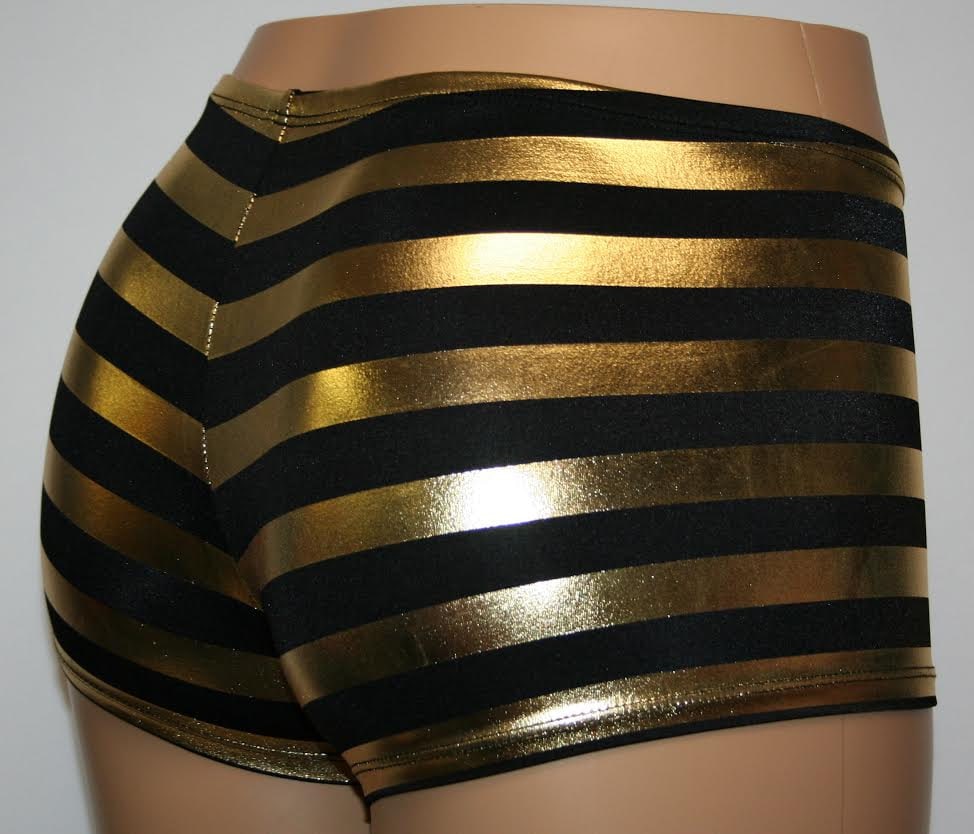 Metallic Stripe Booty Shorts Glänzende Spandex Rave Dance Shorts Metallic Stripe Booty Shorts Glänzende Spandex Rave Dance Shorts von TrinaWear