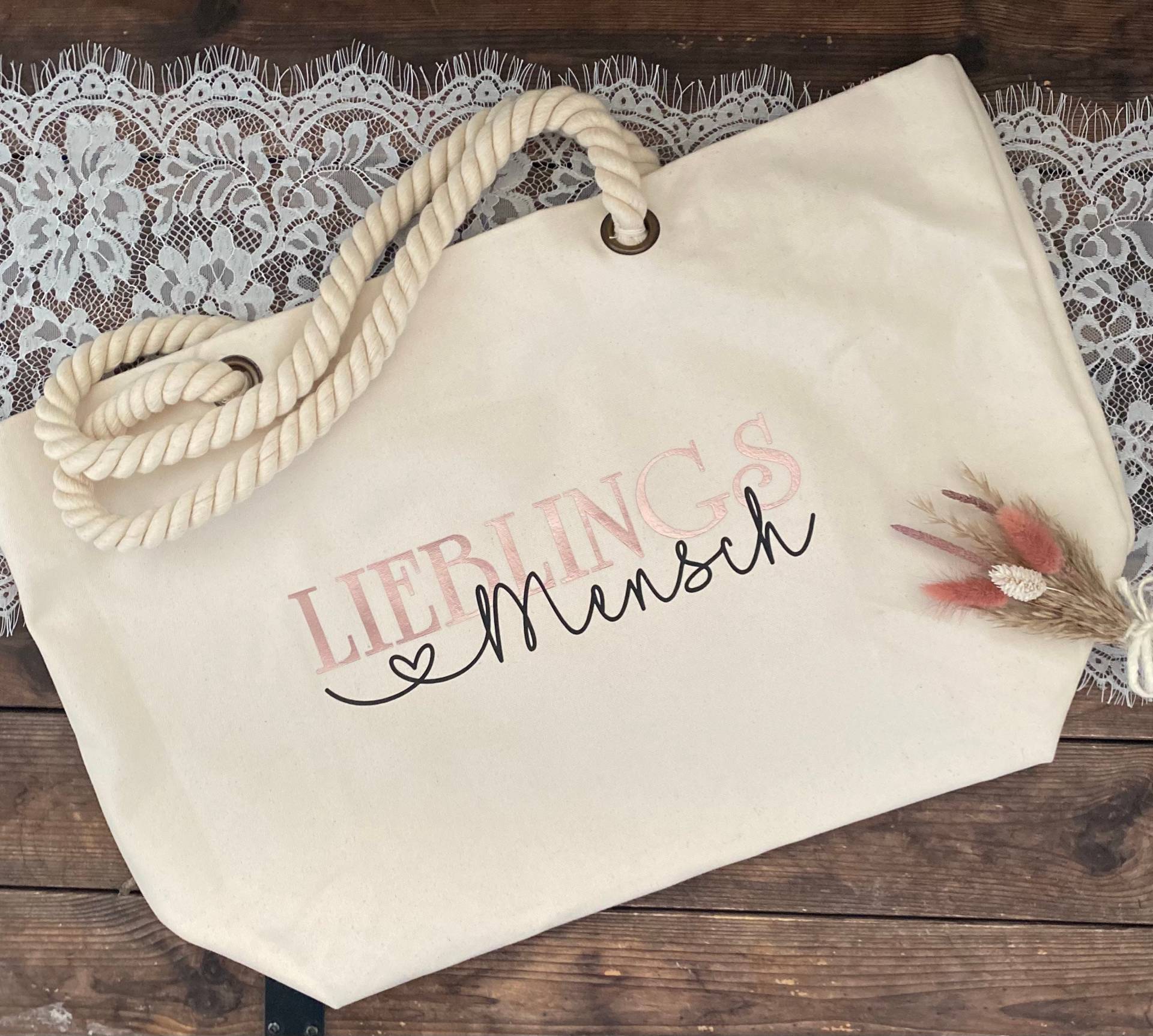 Breite Strand Tasche/Einkaufstasche Tragetasche Personalisiert Mit Namen Geschenk Oma Muttertag Geburtstag von TrinchensWERKELEI