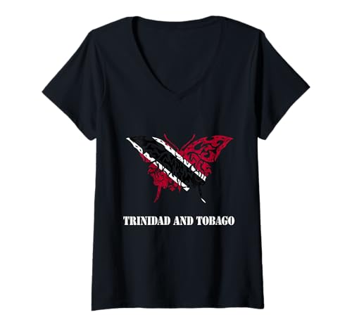 Damen Schmetterling Tobagonian Trinidadian Pride Trinidad und Tobago T-Shirt mit V-Ausschnitt von Trinidad And Tobago Flag Port Of Spain Pride