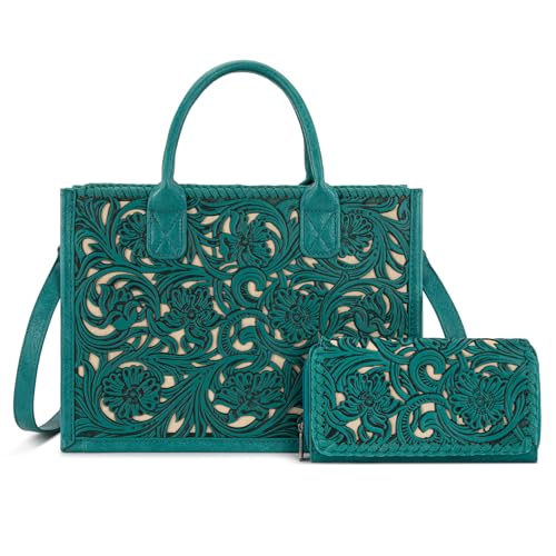 Trinity Ranch Tragetaschen für Damen, florale Fransen mit Geldbörsen-Set, Tooling Turquoise von Trinity Ranch