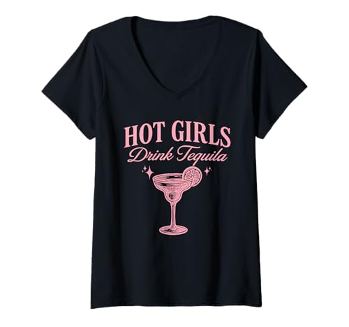 Damen Heiße Mädchen Trinken Tequila Lustig T-Shirt mit V-Ausschnitt Damen Heiße Mädchen Trinken Tequila Lustig T-Shirt mit V-Ausschnitt von Trinken Tequila Lustig Mädchen