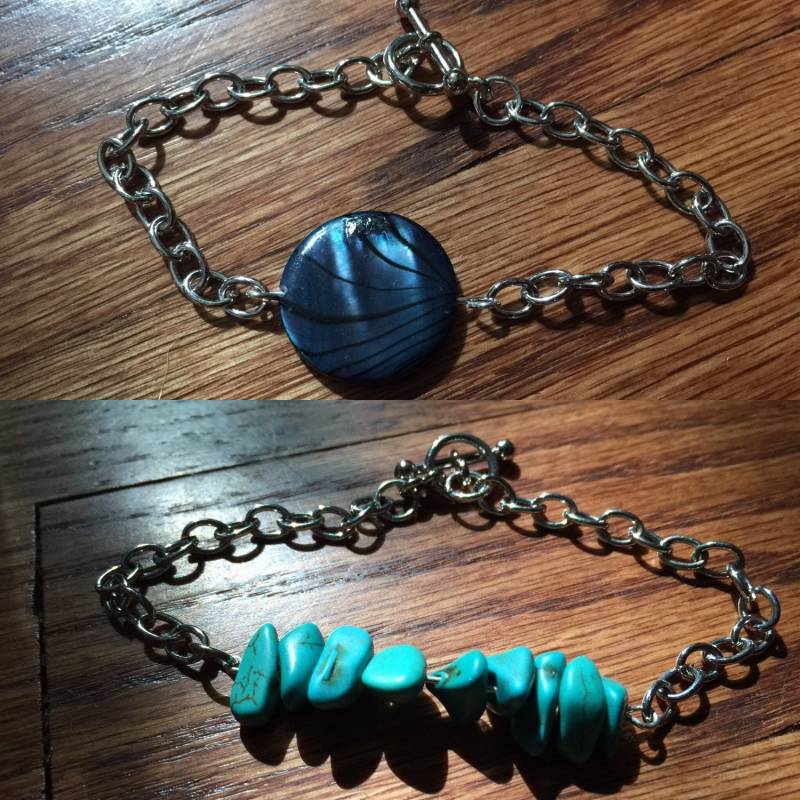 Minimale Armbänder/Kette Genuine Türkis Blau Gestreiften Schale Hämatit Minimale Armbänder/Kette Genuine Türkis Blau Gestreiften Schale Hämatit von TrinketsByLynn
