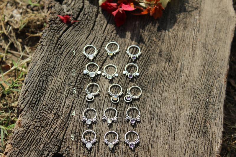 Silber Septum Ring, Echt Septum, Handgemacht, Pierced Nasenring Messing Ring, Nasennadel, Septum Ring Piercing, Septum Clip Mit Edelstein von Trinketyard
