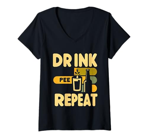 Damen Drink Pee Repeat Trinkgeld für Partybetrunkene |||- T-Shirt mit V-Ausschnitt Damen Drink Pee Repeat Trinkgeld für Partybetrunkene |||- T-Shirt mit V-Ausschnitt von Trinkgeldparty für Alkoholtrinker