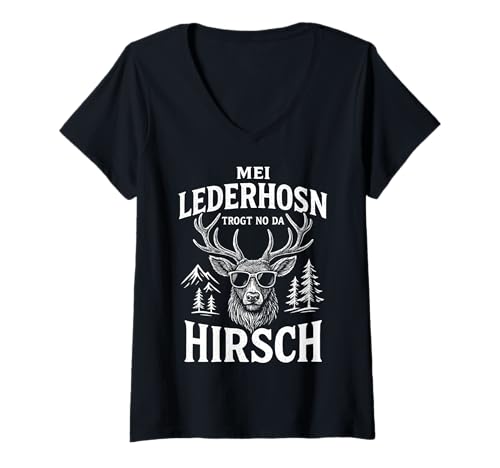 Damen Party Lederhosn Dirndl Ersatz Trinkspruch Lustig Oktoberfest T-Shirt mit V-Ausschnitt von Trinksprüche Party Shirt Lustig Oktoberfest Tracht