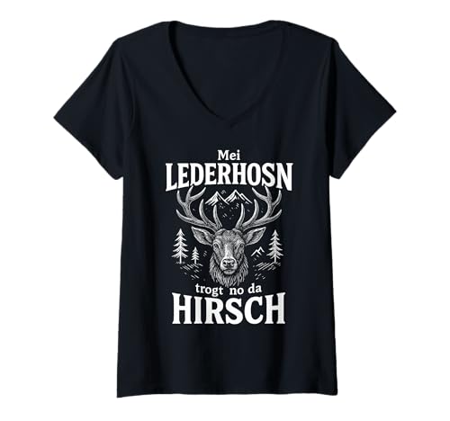 Damen Party Lederhosn Dirndl Ersatz Trinkspruch Lustig Oktoberfest T-Shirt mit V-Ausschnitt von Trinksprüche Party Shirt Lustig Oktoberfest Tracht