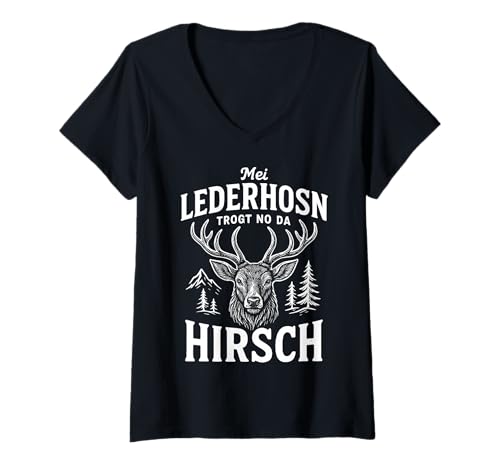 Damen Party Lederhosn Dirndl Ersatz Trinkspruch Lustig Oktoberfest T-Shirt mit V-Ausschnitt von Trinksprüche Party Shirt Lustig Oktoberfest Tracht