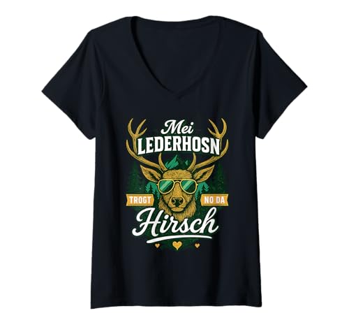 Damen Party Lederhosn Dirndl Ersatz Trinkspruch Lustig Oktoberfest T-Shirt mit V-Ausschnitt von Trinksprüche Party Shirt Lustig Oktoberfest Tracht