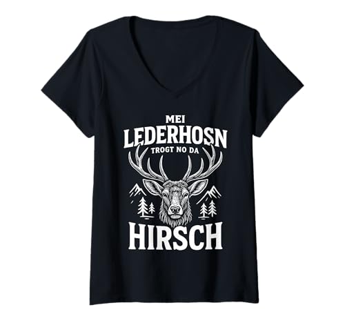 Damen Party Lederhosn Dirndl Ersatz Trinkspruch Lustig Oktoberfest T-Shirt mit V-Ausschnitt von Trinksprüche Party Shirt Lustig Oktoberfest Tracht