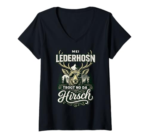Damen Party Lederhosn Dirndl Ersatz Trinkspruch Lustig Oktoberfest T-Shirt mit V-Ausschnitt von Trinksprüche Party Shirt Lustig Oktoberfest Tracht