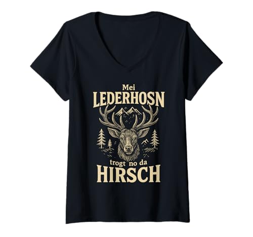 Damen Party Lederhosn Dirndl Ersatz Trinkspruch Lustig Oktoberfest T-Shirt mit V-Ausschnitt von Trinksprüche Party Shirt Lustig Oktoberfest Tracht