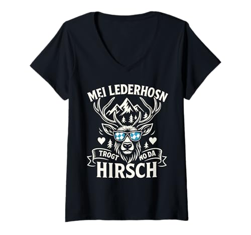 Damen Party Lederhosn Dirndl Ersatz Trinkspruch Lustig Oktoberfest T-Shirt mit V-Ausschnitt von Trinksprüche Party Shirt Lustig Oktoberfest Tracht