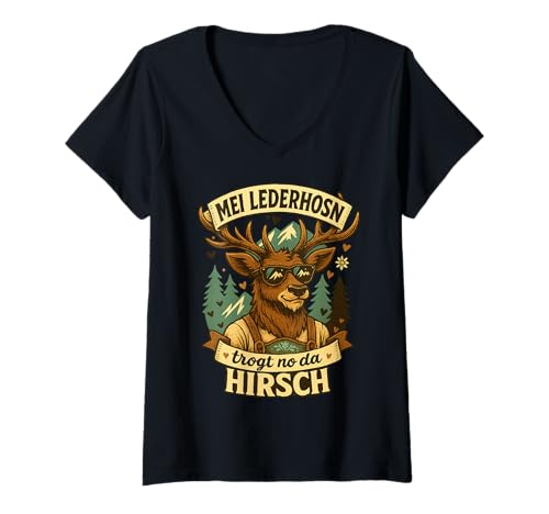 Damen Party Lederhosn Dirndl Ersatz Trinkspruch Lustig Oktoberfest T-Shirt mit V-Ausschnitt von Trinksprüche Party Shirt Lustig Oktoberfest Tracht