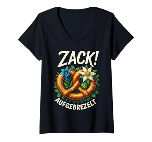 Damen Party Lederhosn Dirndl Ersatz Trinkspruch Lustig Oktoberfest T-Shirt mit V-Ausschnitt von Trinksprüche Party Shirt Lustig Oktoberfest Tracht