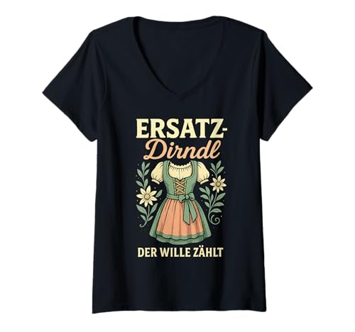 Damen Party Lederhosn Dirndl Ersatz Trinkspruch Lustig Oktoberfest T-Shirt mit V-Ausschnitt von Trinksprüche Party Shirt Lustig Oktoberfest Tracht