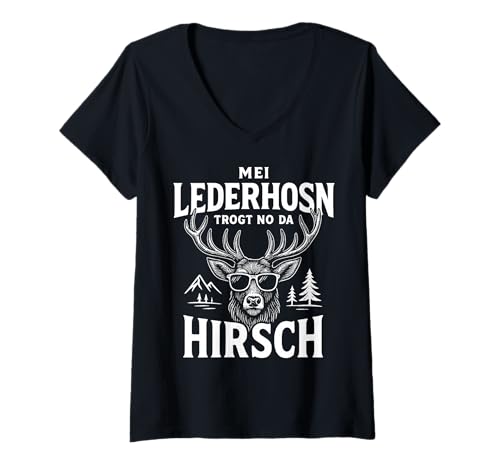 Damen Party Lederhosn Dirndl Ersatz Trinkspruch Lustig Oktoberfest T-Shirt mit V-Ausschnitt von Trinksprüche Party Shirt Lustig Oktoberfest Tracht