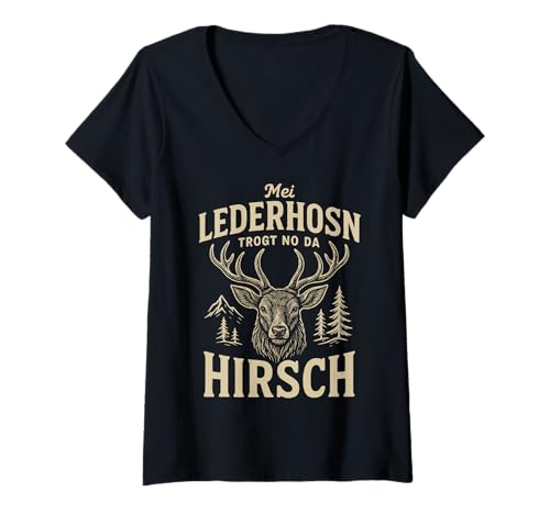 Damen Party Lederhosn Dirndl Ersatz Trinkspruch Lustig Oktoberfest T-Shirt mit V-Ausschnitt von Trinksprüche Party Shirt Lustig Oktoberfest Tracht