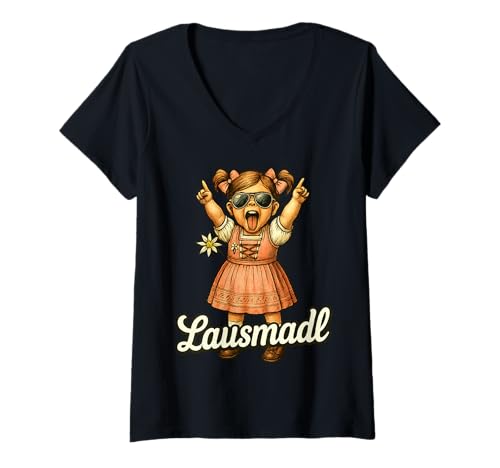 Damen Party Lederhosn Dirndl Ersatz Trinkspruch Lustig Oktoberfest T-Shirt mit V-Ausschnitt von Trinksprüche Party Shirt Lustig Oktoberfest Tracht