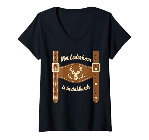 Damen Party Lederhosn Dirndl Ersatz Trinkspruch Lustig Oktoberfest T-Shirt mit V-Ausschnitt von Trinksprüche Party Shirt Lustig Oktoberfest Tracht