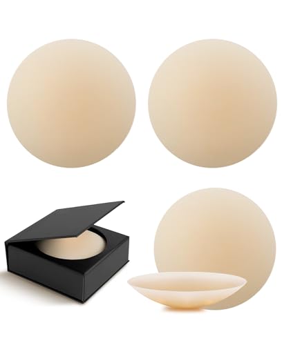 Tripetals 2 Paar Nippelpads Wiederverwendbar - Silikon Selbstklebende Nipple Cover für Damen Unsichtbar Brustwarzenabdeckung Atmungsaktiv Nipple Pads 8cm - Cremefarbe von Tripetals