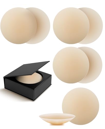 Tripetals 4 Paar Nippelpads Wiederverwendbar - Silikon Selbstklebende Nipple Cover für Damen Unsichtbar Brustwarzenabdeckung Atmungsaktiv Nipple Pads 8cm - Cremefarbe von Tripetals